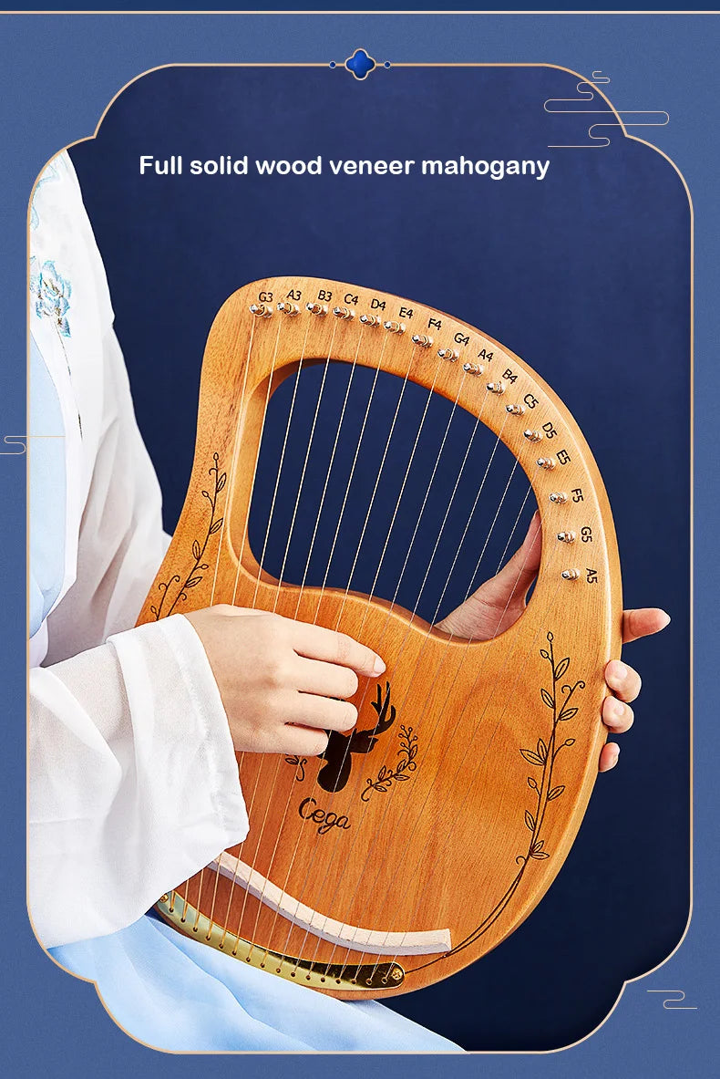 16/21/24-String Lyre Harp – Mahogany Wood Stringed Musical Instrument with Tuning Wrench & Spare Strings