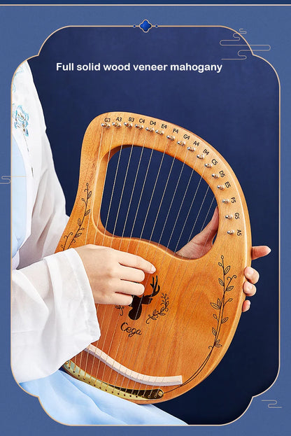 16/21/24-String Lyre Harp – Mahogany Wood Stringed Musical Instrument with Tuning Wrench & Spare Strings