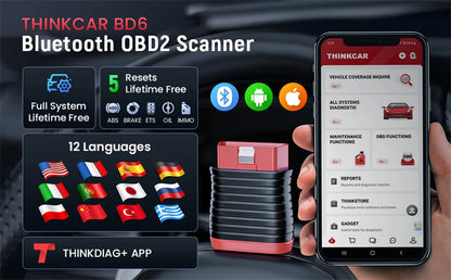 Thinkcar BD6 OBD2 Scanner — Full-System Diagnostic Tool with 5 Resets, Lifetime Free Wireless Car Code Reader for Android & iPhone, VS BT200