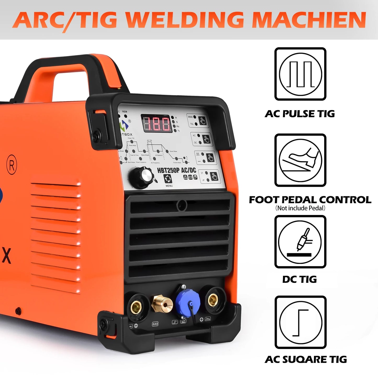 HITBOX 200A 6-in-1 HF TIG AC/DC Aluminum Welder — MMA ARC Argon Digital Pulse Stainless Welding Machine, 2T/4T HBT250P 220V