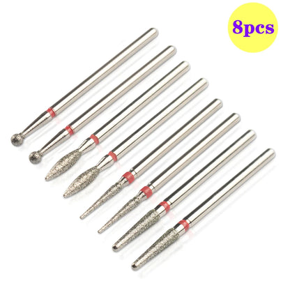 8pcs Diamond Nail Drill Bit Set - Rotary Electric Milling Cutters for Pedicure, Manicure, Cuticle Burr & Nail Tools Accessories