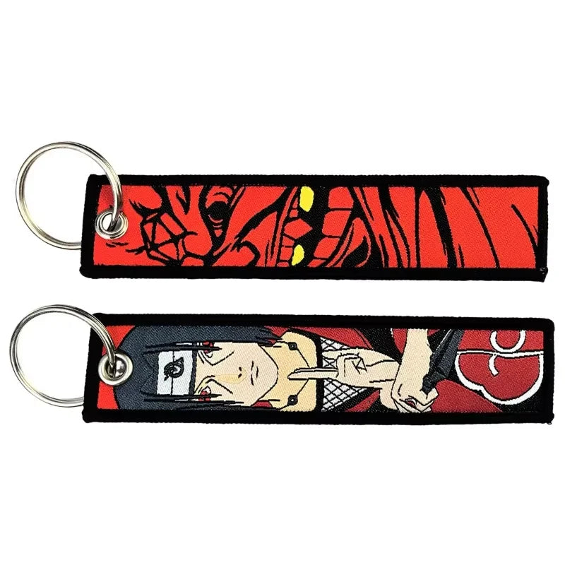 Naruto Itachi Keychain — Anime Embroidery Key Fob for Men, Cartoon Motorcycle & Car Keys, Backpack Pendant Gift