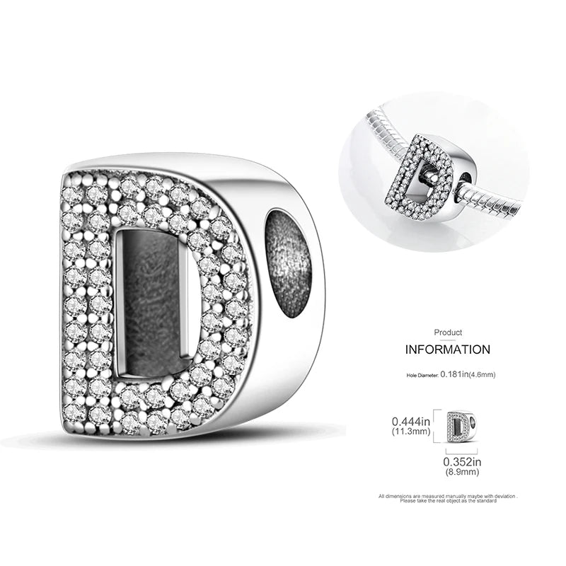 26 A-Z Alphabet Beads 925 Silver LOVE Letter Charms for 3mm Bracelets - CZ Zircon DIY Jewelry Gift