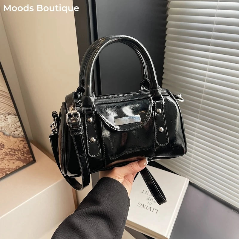 Burgundy Mini Top-Handle Bag for Women — PU Leather Shoulder & Crossbody Handbag 2024 Luxury Designer