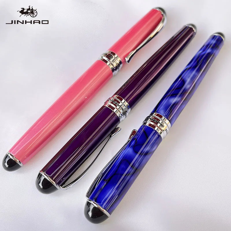 Jinhao X750 Fountain Pen Set - Medium Nib with Ink Converter, Silver Trim Calligraphy Writing Pen & Gift Set