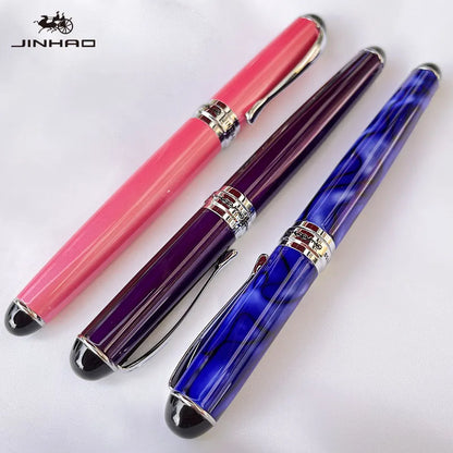 Jinhao X750 Fountain Pen Set - Medium Nib with Ink Converter, Silver Trim Calligraphy Writing Pen & Gift Set