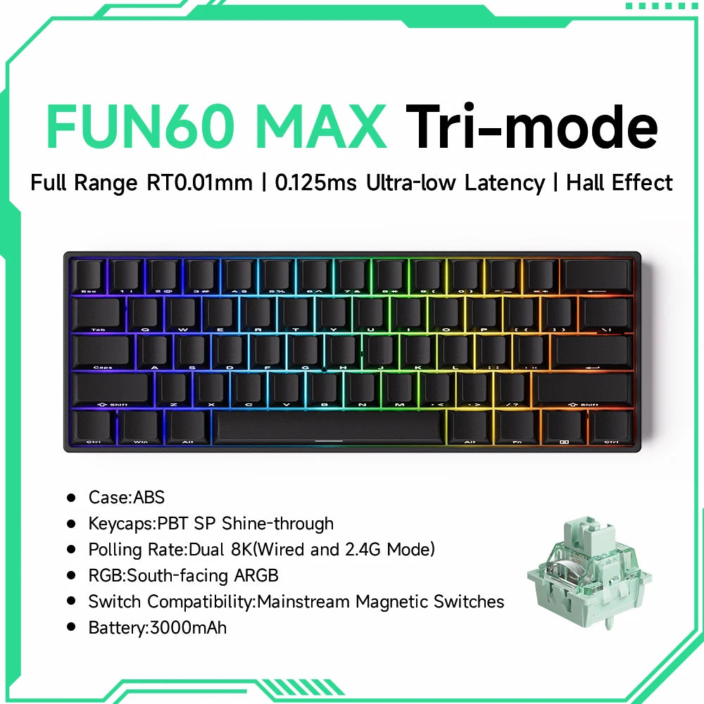 Akko MonsGeek FUN60 60% Mechanical Gaming Keyboard – Magnetic Switch, 8K Rapid Trigger, ARGB HE/TMR Custom Keyboard