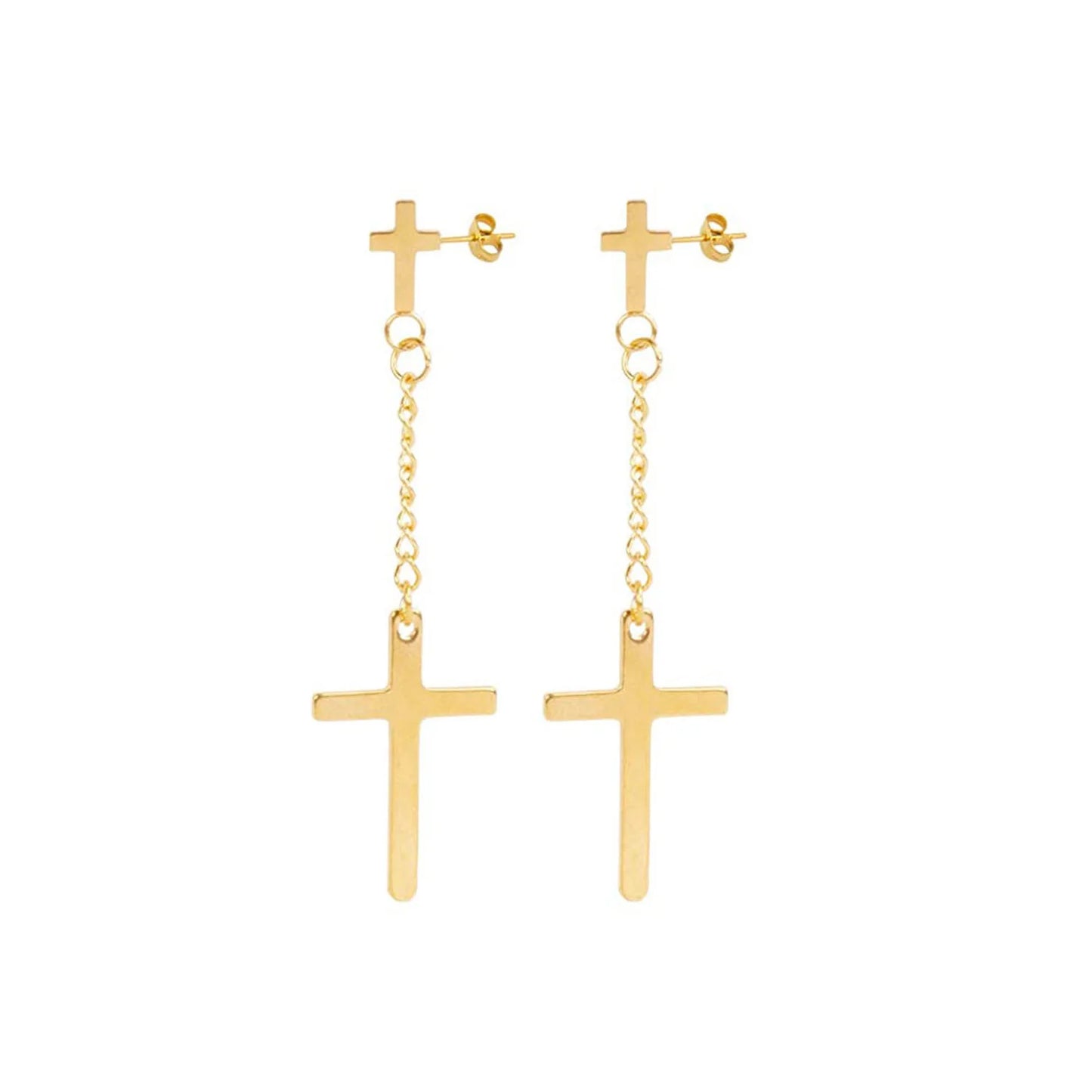 Gold Cross Huggie Hoop Earrings - Minimalist Dangle Charm Jewelry for Men & Women