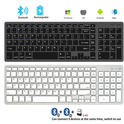 Wireless Bluetooth 5.0 & 2.4G Keyboard – 102-Key English Rechargeable USB-C Keyboard for MacBook, iPad, Tablet & PC Accessories