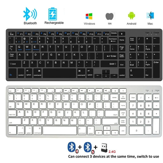 Wireless Bluetooth 5.0 & 2.4G Keyboard – 102-Key English Rechargeable USB-C Keyboard for MacBook, iPad, Tablet & PC Accessories