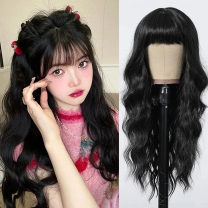 Copper Ginger Red Brown Synthetic Wig – Long Fluffy Wavy Wig with Bangs, Heat-Resistant Cosplay & Daily Wear Hair for Women