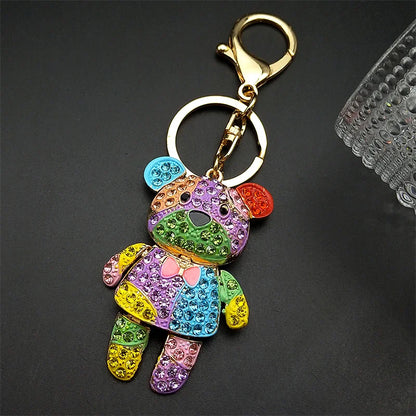 Colorful Crystal Bear Keychain - Cute Rhinestone Alloy Bag Charm & Fashion Keyring