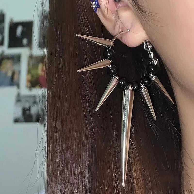 Grunge Rock Rivet Hoop Earrings – Cool Hip Hop & Punk Earrings for Women, E-Girl Fashion Korean Jewelry