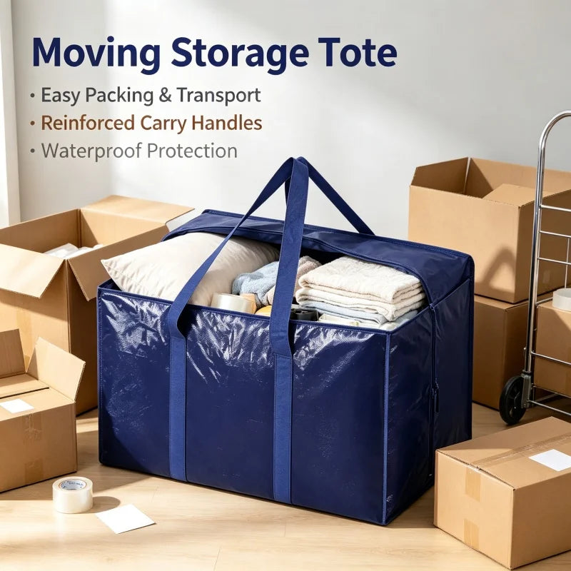 6 Pack Extra Large Moving Bags - Heavy-Duty Waterproof Storage Totes with Handles & Zippers for Home and Dorm Use