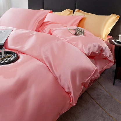 Nordic Satin Silk Bedding Set – Luxury Duvet Cover, Bed Sheet & Pillowcases for Single, Double & Couple Beds