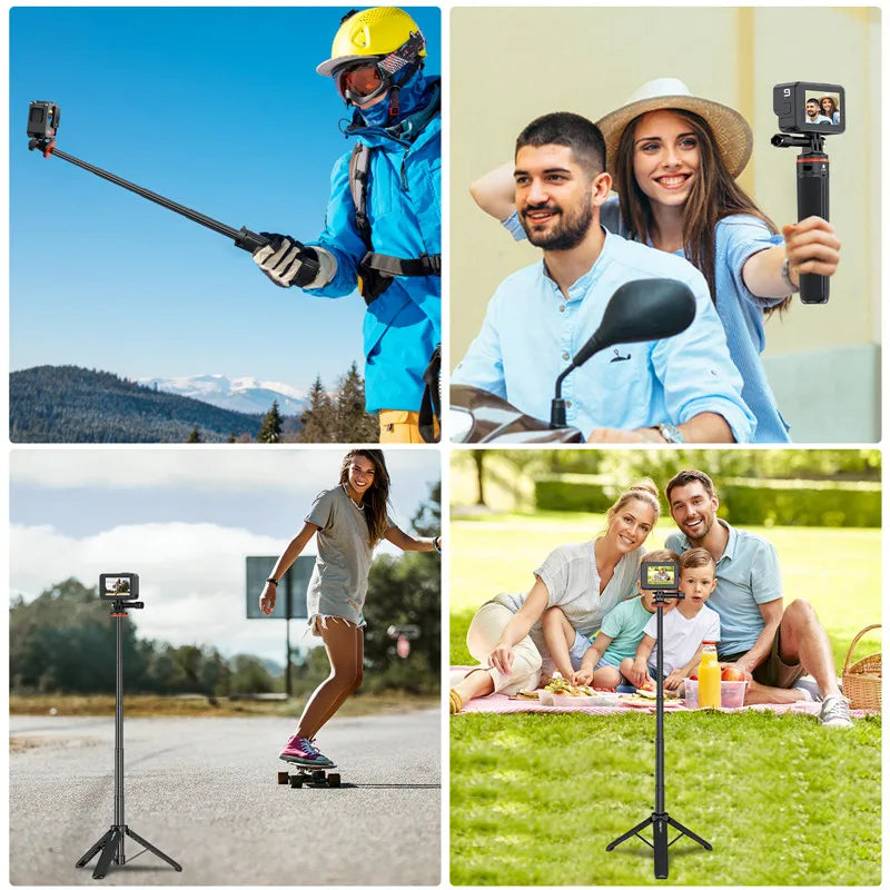 Selfie Stick Tripod – Extendable Stand Handle for GoPro 13-8, Insta360 X4, DJI OSMO Action 5/4/3 Accessories