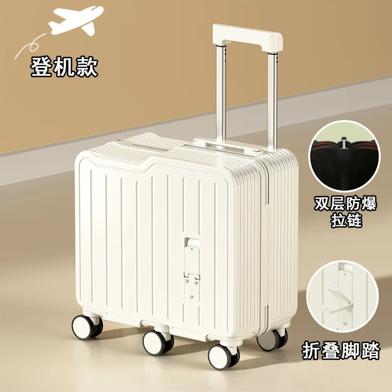 2024 Kids 20-Inch Travel Suitcase – Mini Luggage with Six Wheels, Sitting & Riding Feature, Folding Foot Pedal