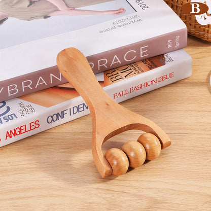 Wooden Roller Massager — Neck, Shoulder, Leg & Foot Handheld Massage Tool for Muscle Relaxation