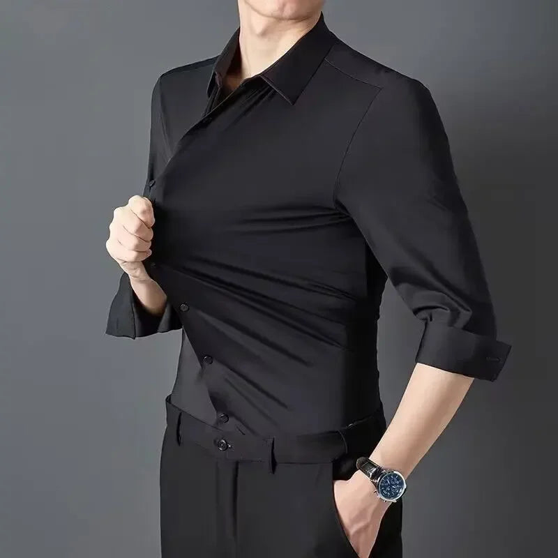 Men's Ultra-Stretch Shirt - Silky Long Sleeve Business & Casual Dress Shirt