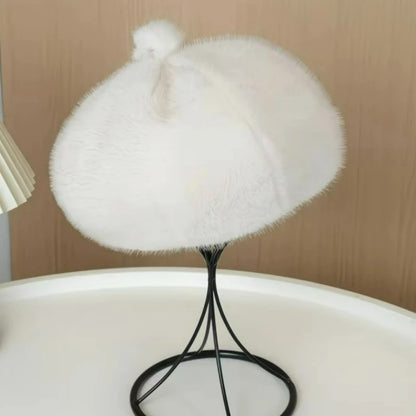 Thickened Plush Winter Beret for Women – Fleece-Lined Painter Style Hat, Elastic Cold Weather Cap, Vintage Retro Fashion Outdoor Wear