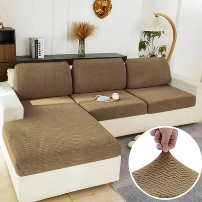 Elastic Jacquard Sofa Cover – Solid Grey Washable Seat Cushion Slipcover Furniture Protector for Sectional Living Room Sofa