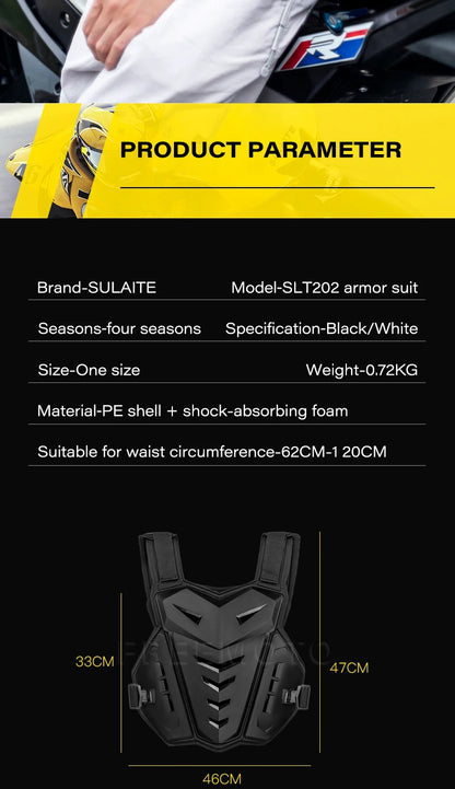 SULAITE Motocross Body Armor Jacket – Motorcycle Moto Vest with Back & Chest Protector, Off-Road Dirt Bike Gear