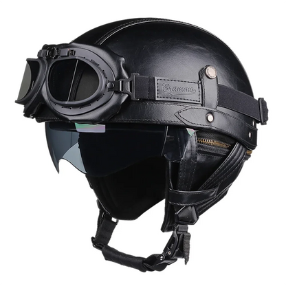 Retro DOT-Certified Motorcycle Half Helmet – HD Lens, Men & Women, 4-Season Scooter & Moto Riding Casco
