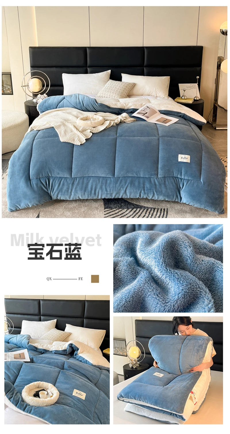 Thick Milk Fleece Winter Blanket – Warm Artificial Lamb Cashmere Weighted Comforter for Bed