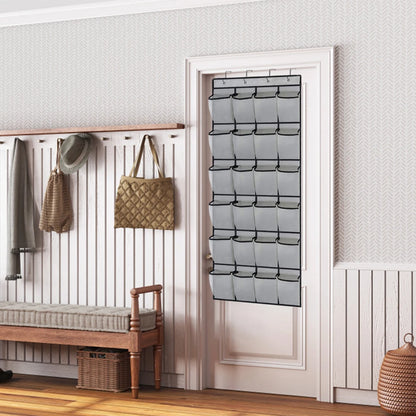 24-Pocket Clear-View Hanging Shoe Organizer with 4 Metal Hooks — Over-the-Door Wall Storage Bag