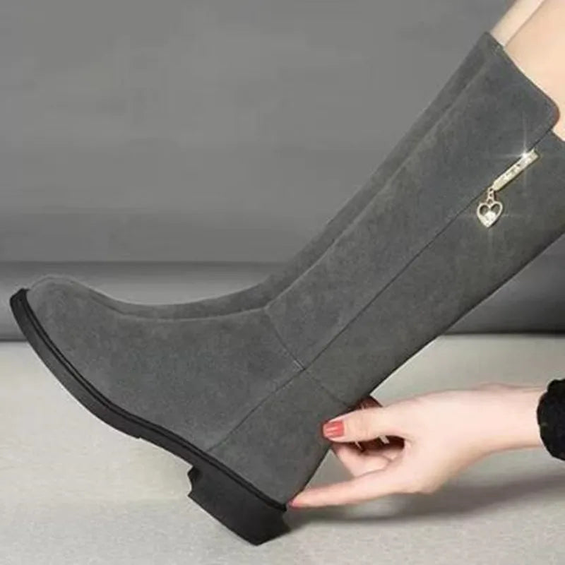 2025 Women’s Plush Snow Boots – Casual Flat Cotton Thigh-High Winter Shoes with Side Zipper