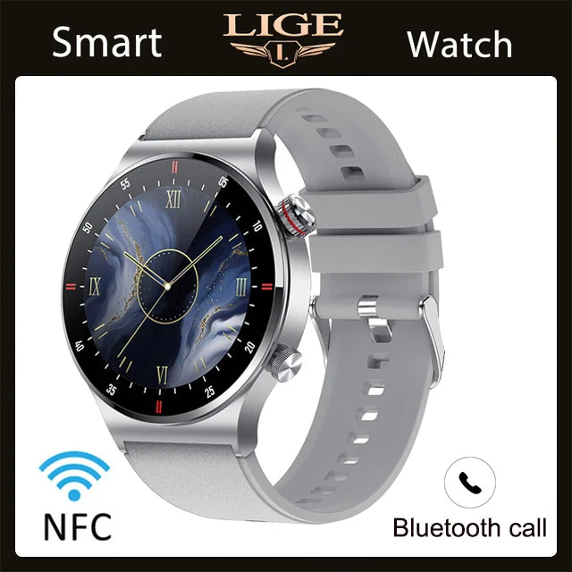 LIGE 2023 ECG+PPG Smartwatch for Men – AMOLED Touchscreen, Bluetooth Call, NFC, Waterproof Sports Watch for Android & iOS