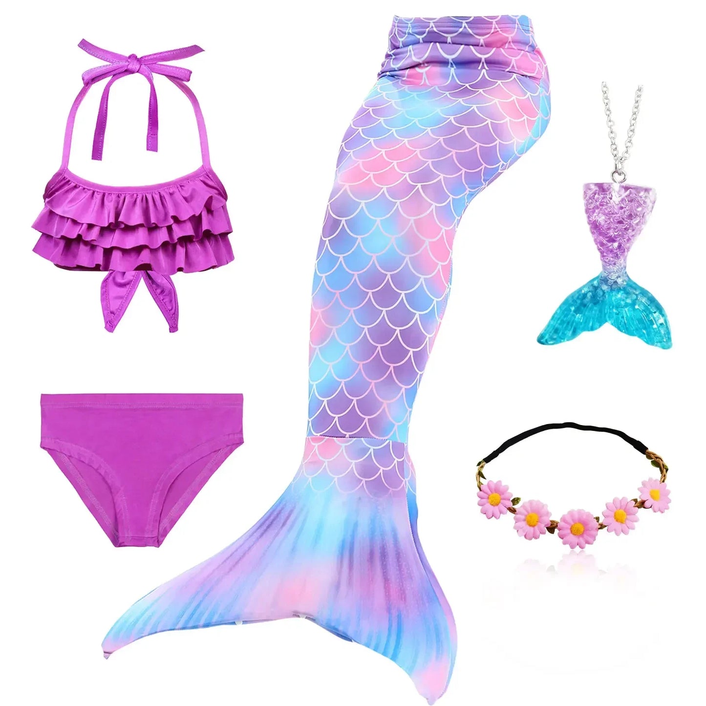 Kids Mermaid Tail Swim Costume - Girls Mermaid Swimsuit for Swimming, Cosplay & Birthday Party Dress Up