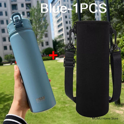 TYESO Stainless Steel Thermos Bottle with Straw - 600ML/750ML Insulated Thermal Sports Water Bottle for Hot & Cold Drinks