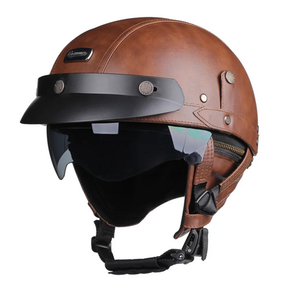 Retro DOT-Certified Motorcycle Half Helmet – HD Lens, Men & Women, 4-Season Scooter & Moto Riding Casco