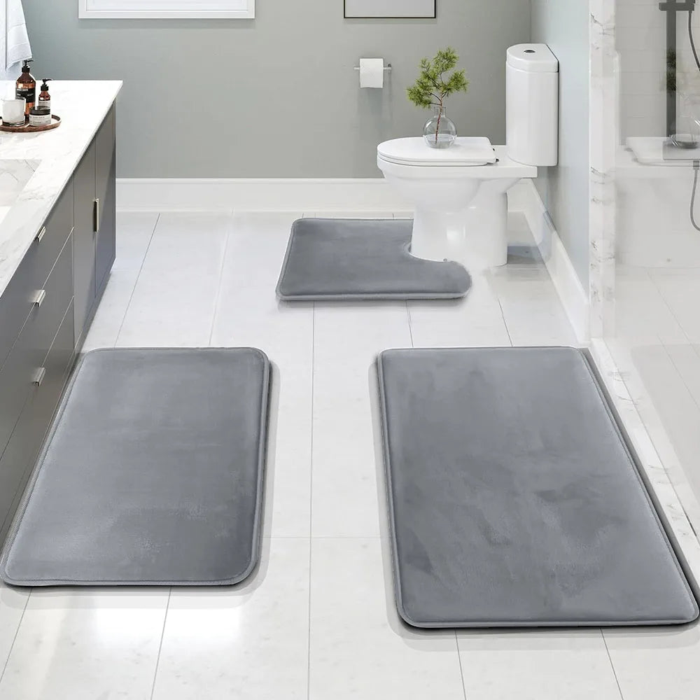 3PC Waterproof Non-Slip Sponge Bathroom Carpet Set - Washable Home Decor