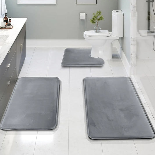 3PC Waterproof Non-Slip Sponge Bathroom Carpet Set - Washable Home Decor