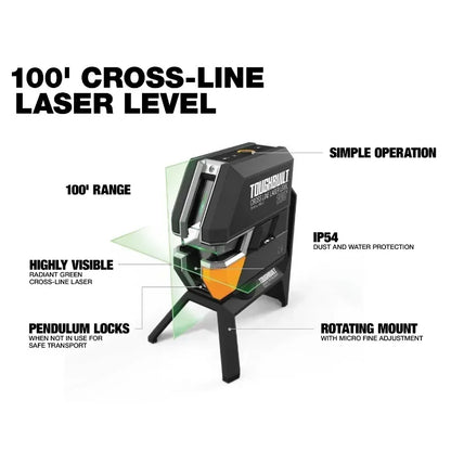 TOUGHBUILT TB-H2-LL-100-L2 Laser Level - 100-Ft Self-Leveling Green Beam Cross-Line Tool
