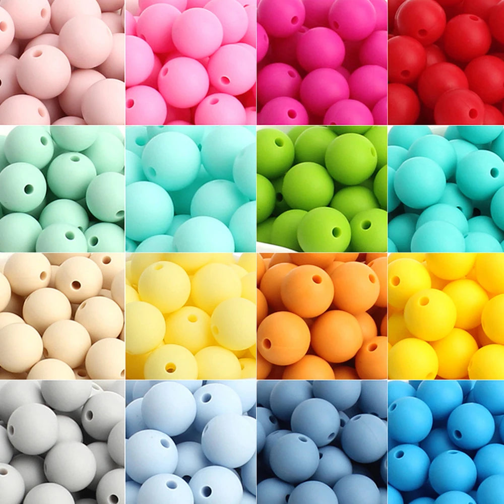 15mm Silicone Beads Set - Colorful Loose Beads for DIY Keychains, Jewelry & Beaded Pen Crafts
