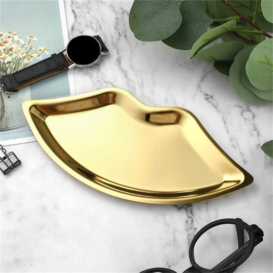 Korean Style Stainless Steel Lip-Shaped Jewelry Tray - Chic Home Cosmetics and Jewelry Storage Decor