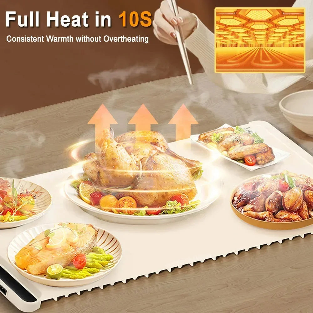 Electric Warming Tray – Foldable Silicone Food Warmer Plate, Fast Heating Portable Mat for Parties