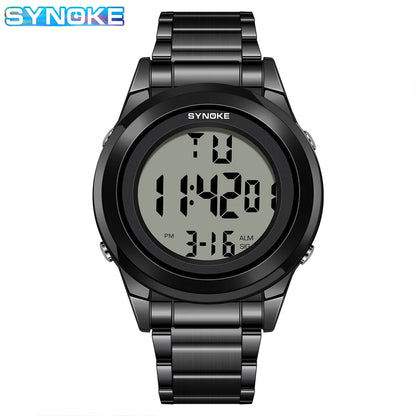 Men's Top Luxury Sports Watch – Stainless Steel Strap, Waterproof Digital Wristwatch with Backlight & Alarm