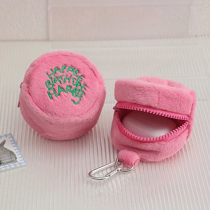 Pink Mini Coin Purse - Kawaii Plush Storage Bag for Earphones, Coins & Cords, Cute Portable Cake Pouch