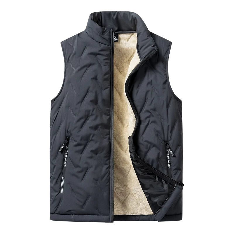 Men’s Autumn & Winter Cotton Vest Jacket – Casual Warm Sleeveless Top with Standing Collar, Plus Size Multifunctional Outerwear