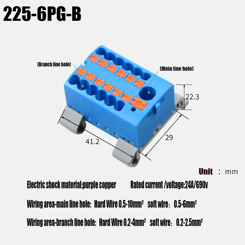Compact Push-In Wire Connector Terminal Block – Fixed Modular Multi-Link Splicing 1-In Multiple-Out Lighting Connector 225 Series