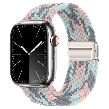 Nylon Braided Loop Apple Watch Band – Magnetic Metal Bracelet Strap for Ultra 2, Series 3–9 & SE (40mm–49mm) Adjustable Wristband