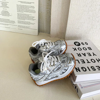 Kids Metallic Mesh Sneakers - Lightweight Casual Running and Walking Shoes for Boys and Girls