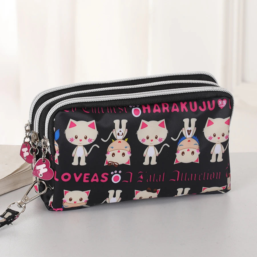 Three-Layer Zipper Short Mobile Phone Bag for Women - Fashionable, Waterproof with Multi-Layer Pockets, Portable Hand Makeup Bag