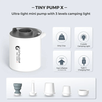 FLEXTAILGEAR Tiny Pump X – Portable Rechargeable Camping Air Pump with 1300mAh Battery for Pool Floats, Air Mattresses & Vacuum Bags