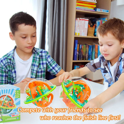 3D Puzzle Ball Maze Game - Steel Track Brain Teaser Toy with 100 Obstacles for Kids Birthday Gift