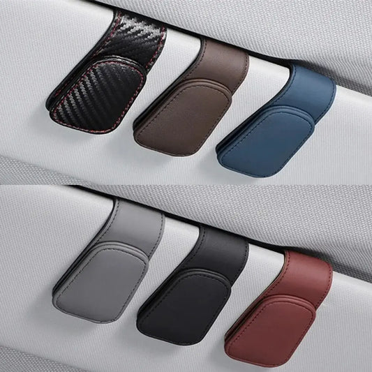 Universal Car Sun Visor Glasses Holder Clip – Magnetic Leather Eyeglass Hanger Storage Organizer Auto Accessories